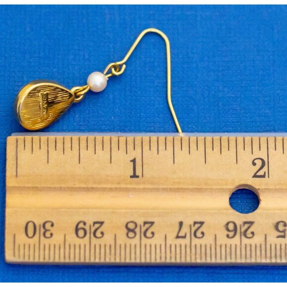 Vintage White Faux Pearl Victorian Gold Tone Dangle Earrings by Monet D9 - Picture 2 of 2